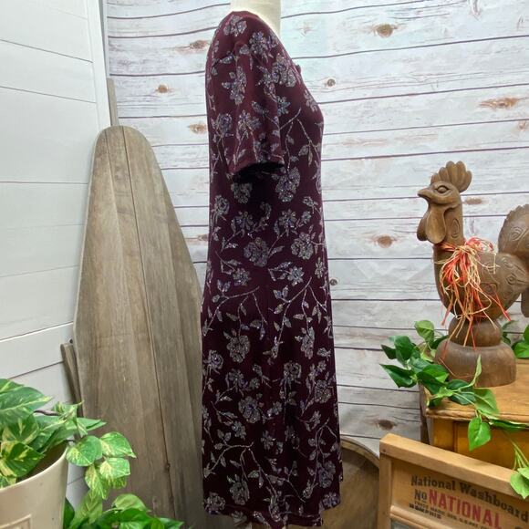 Michael Carrie Short Sleeve Glitter Roses Dress Small Stretchy Wine Purple - Picture 4 of 10